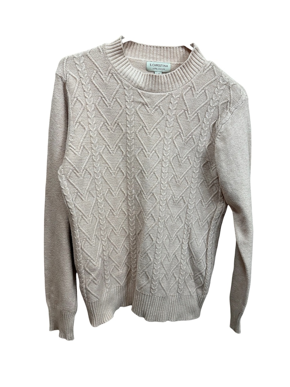 S. Christina Light Pink Heart Knitted Sweater L/XL